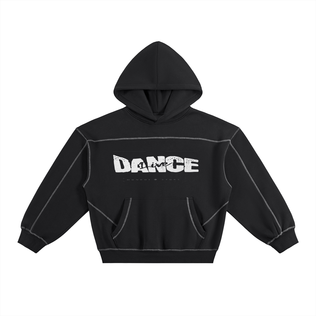 Contrast-Stitched Boxy Fleece Hoodie