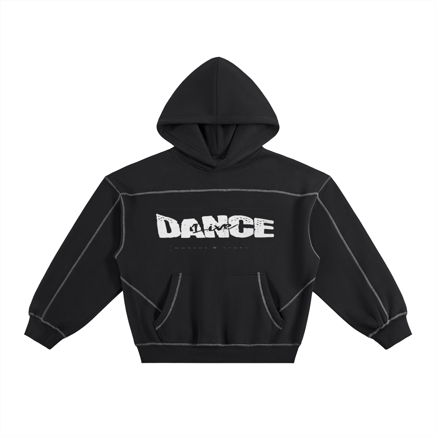 Contrast-Stitched Boxy Fleece Hoodie