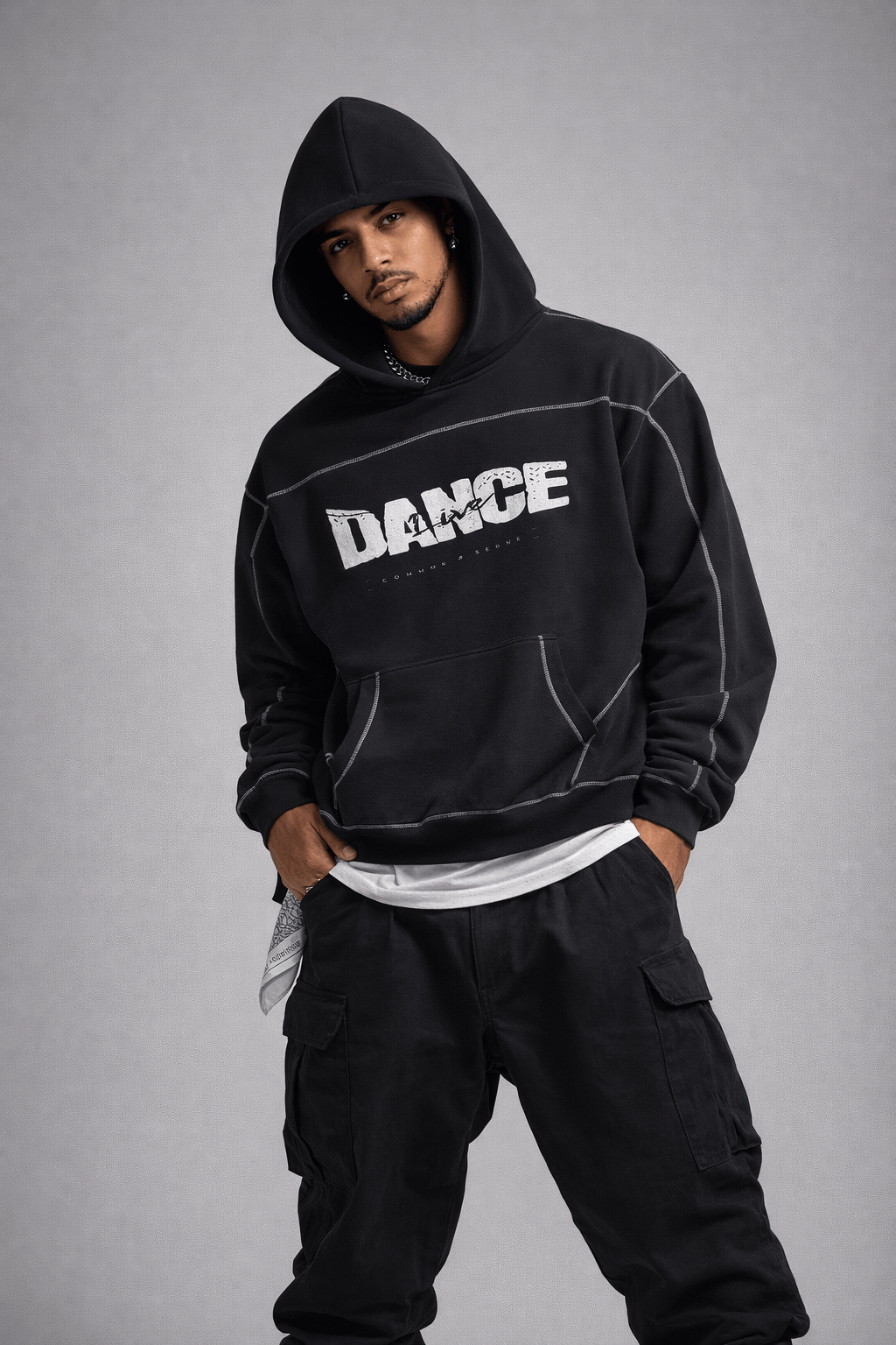 Contrast-Stitched Boxy Fleece Hoodie