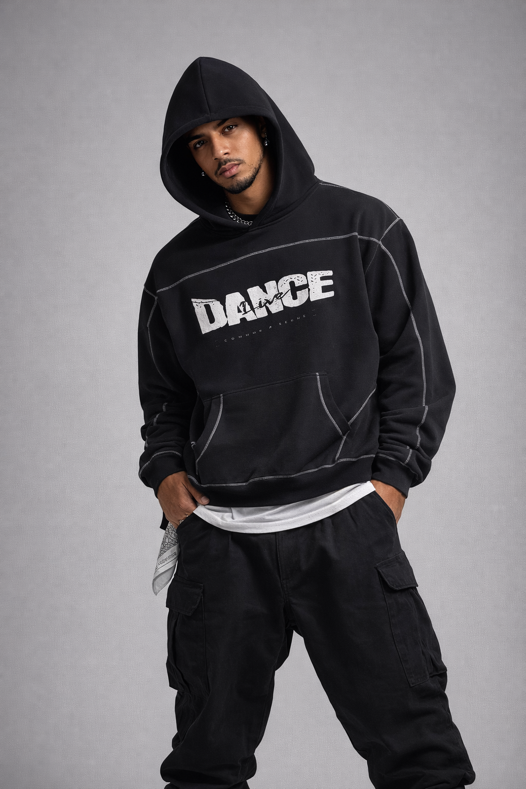 Contrast-Stitched Boxy Fleece Hoodie