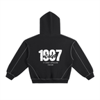 Contrast-Stitched Boxy Fleece Hoodie