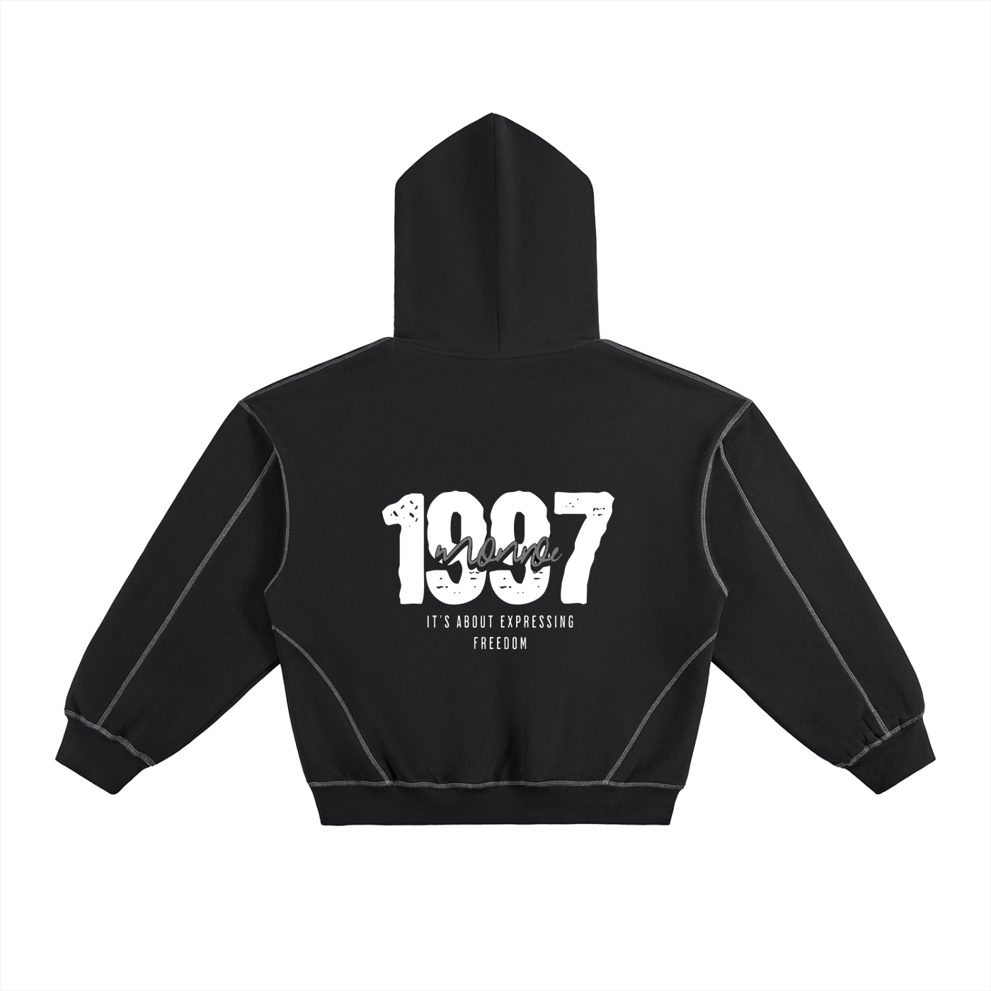 Contrast-Stitched Boxy Fleece Hoodie