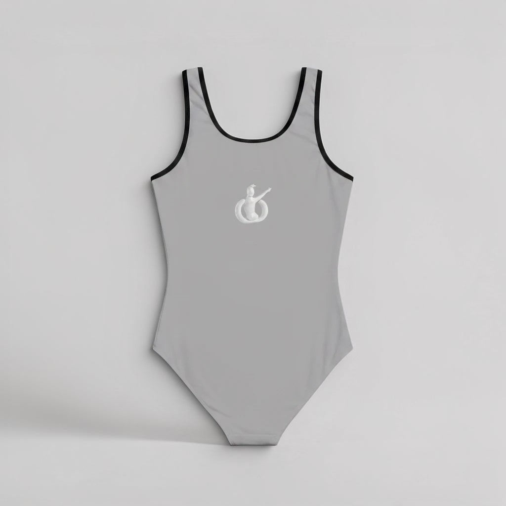 Bañador de una pieza MONROE STORE gris con ribetes negros, diseño retro inspirado en la danza y soporte elástico.