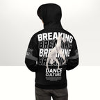 MONROE STORE black unisex bboy hoodie with 'BREAKING DANCE CULTURE' graphic print and a breakdancer graphic.