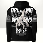 MONROE STORE black unisex bboy hoodie with a vibrant 'Breaking Dance Culture' print and brushed fleece inside.