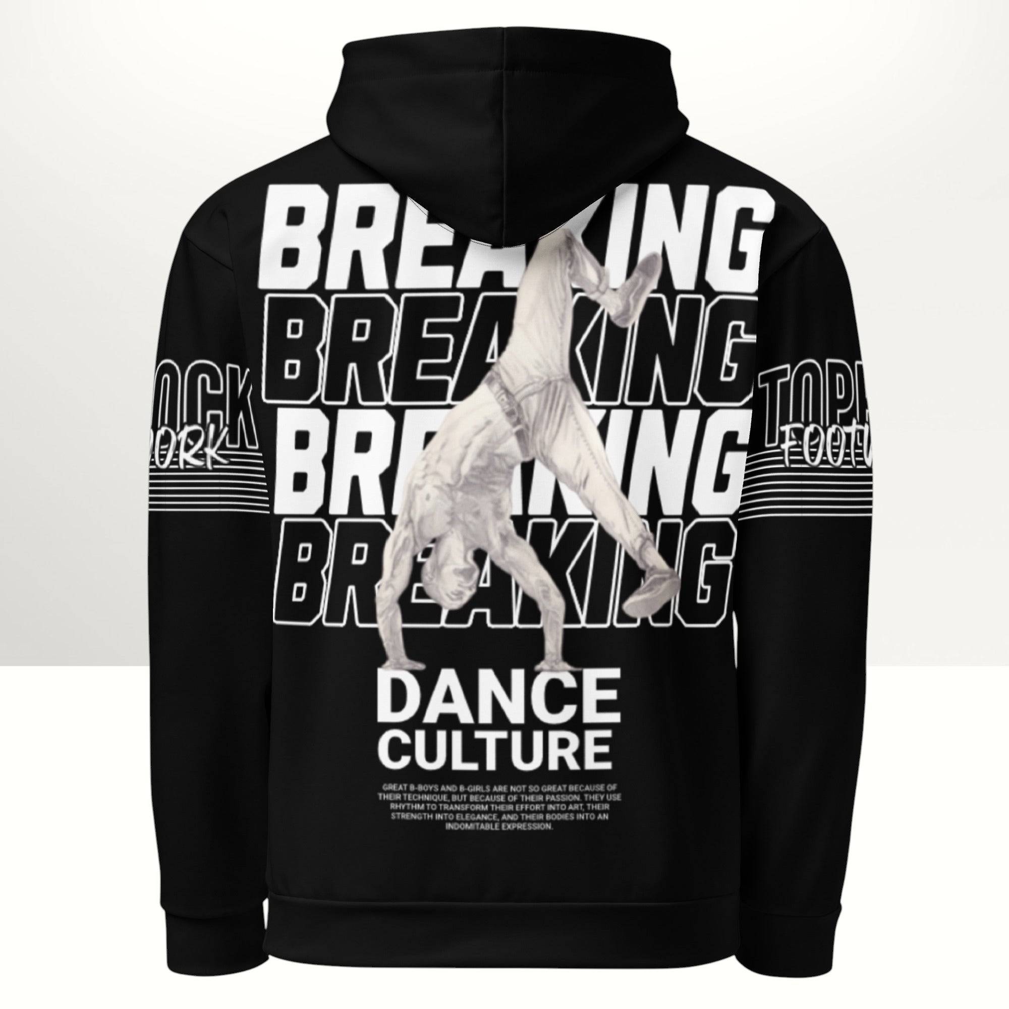 MONROE STORE black unisex bboy hoodie with a vibrant 'Breaking Dance Culture' print and brushed fleece inside.