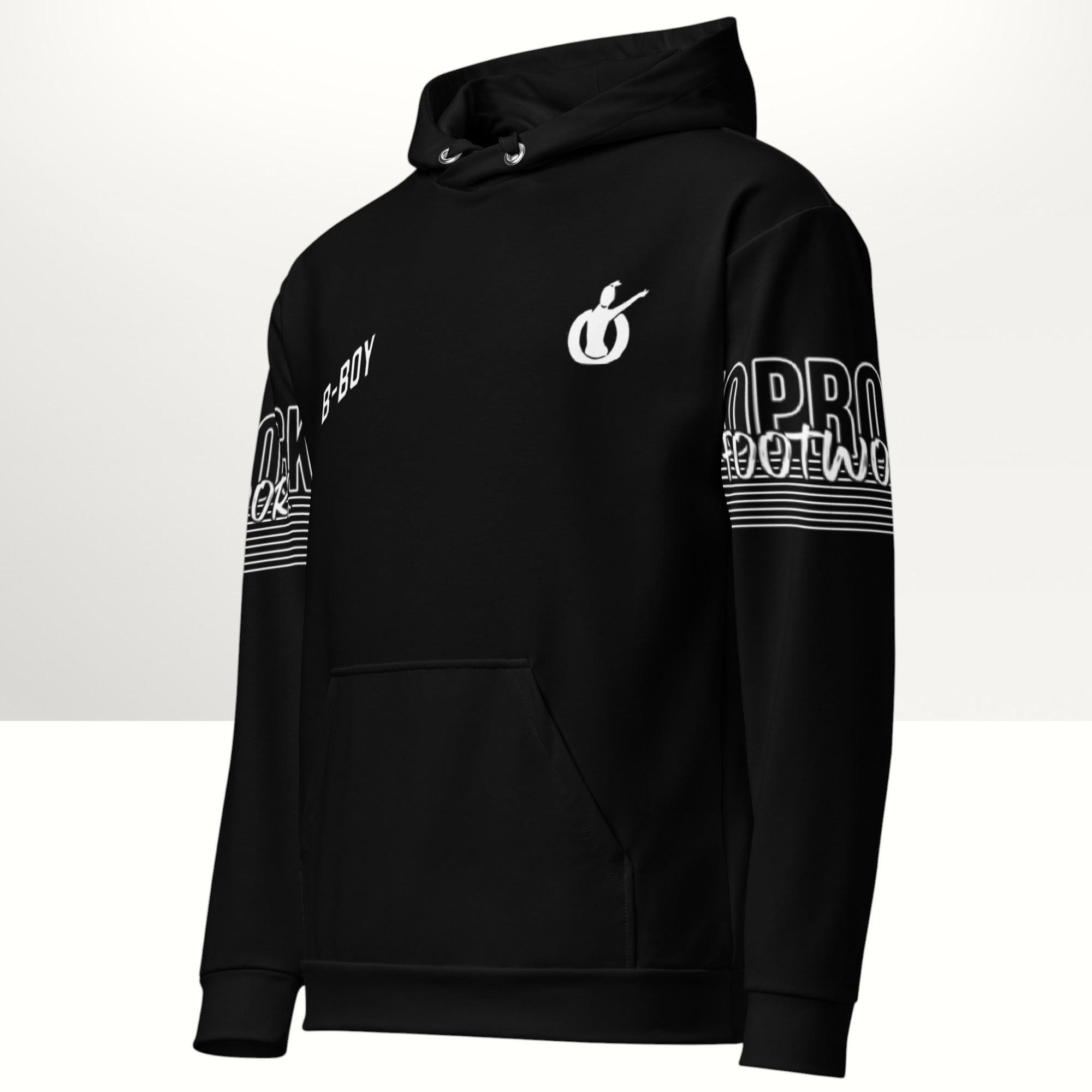 MONROE STORE black unisex b-boy graphic hoodie with brushed fleece inside and double-lined hood.