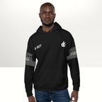 MONROE STORE black unisex hoodie with "B-BOY" text and graphic print on sleeves. Relaxed fit, soft fabric.