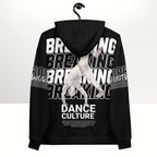MONROE STORE black unisex hoodie with a vibrant 'Breaking Dance Culture' print featuring a b-boy mid-move. Made from soft polyester and cotton blend.
