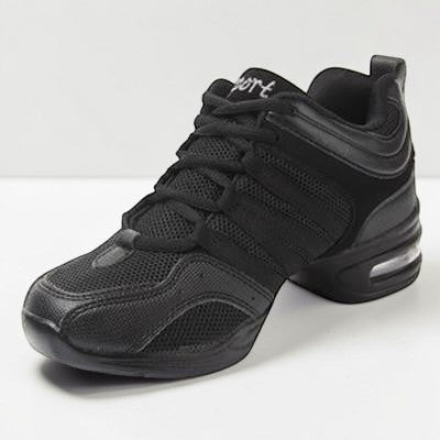 MONROE STORE black mesh square dance shoes with PU sole and cushioned heel for flexible movement