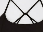 MONROE STORE black strappy criss-cross back sports bra for women. Ideal for yoga and gym.