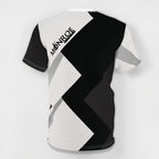 MONROE STORE Waacking Queen Cut & Sew Tee, black and white geometric pattern, 100% polyester, short sleeves, crew neck.