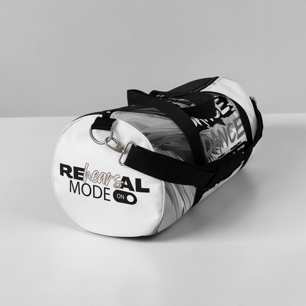 MONROE STORE bolsa de gimnasio negra y blanca con estampado "REHEARSAL MODE ON" y "DANCE", de poliéster.