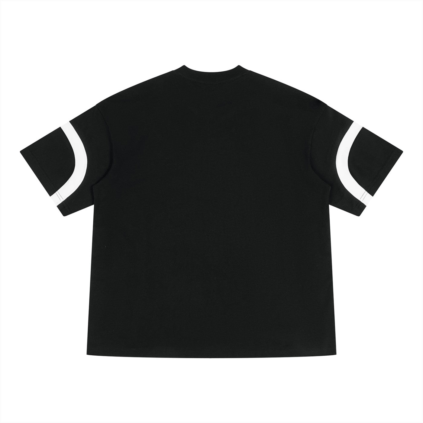 Camiseta unisex MONROE STORE de algodón negro con diseño color block y detalles en blanco en las mangas cortas