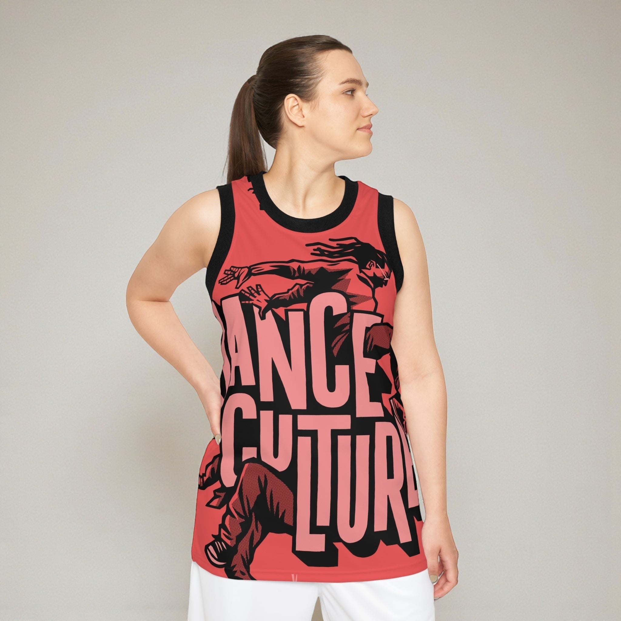 MONROE STORE camiseta de baloncesto sin mangas para hombre y mujer, color rojo con estampado "DANCE CULTURE" y figuras de baile.
