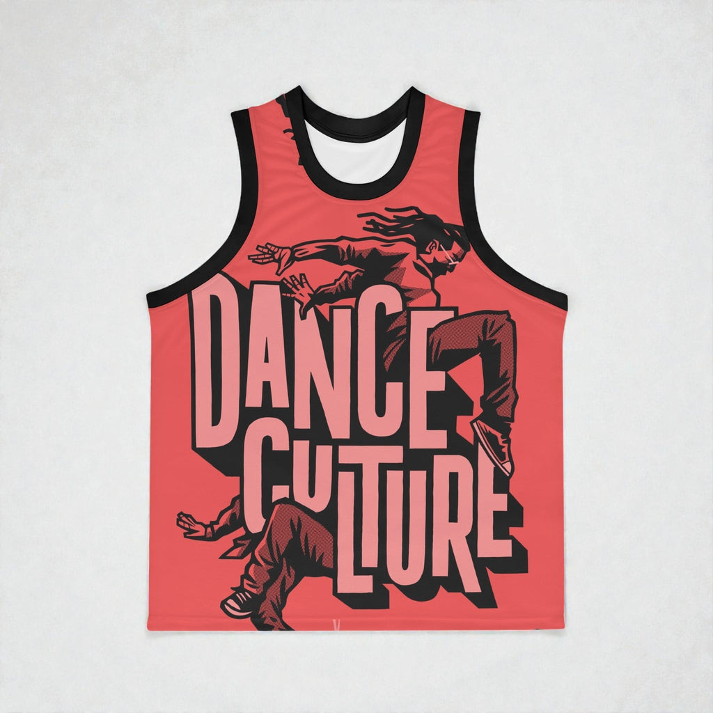 MONROE STORE Camiseta de baloncesto unisex roja con estampado "Dance Culture" y figuras de bailarines, 100% poliéster reciclado.