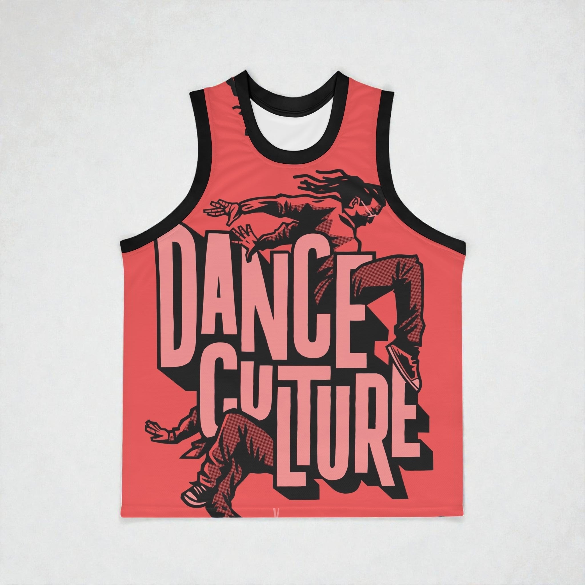 MONROE STORE Camiseta de baloncesto unisex roja con estampado "Dance Culture" y figuras de bailarines, 100% poliéster reciclado.