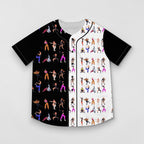 Camiseta de béisbol MONROE STORE con estampado de bailarines hip hop, diseño bicolor blanco y negro, poliéster.