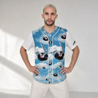 MONROE STORE camiseta de béisbol de poliéster con estampado artístico de piernas y discos de vinilo en el cielo azul