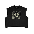 MONROE STORE camiseta sin mangas negra de corte boxy con estampado "The Art of Krump Dancing" en blanco y gris.
