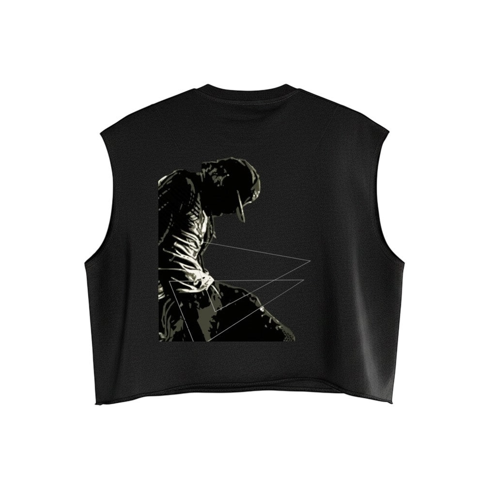 MONROE STORE camiseta sin mangas negra de corte boxy con estampado gráfico de algodón y poliéster