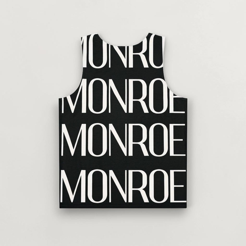 Camiseta de tirantes MONROE STORE negra con estampado gráfico blanco, de poliéster ligero para hombre.