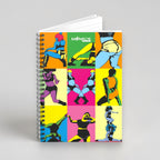 Cuaderno de espiral MONROE STORE con diseño pop art de bailarinas de dancehall en colores vibrantes y páginas rayadas.