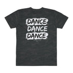 MONROE STORE dark grey graphic tee with "DANCE DANCE DANCE" printed in white brush strokes. Cotton blend fabric.