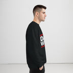 MONROE STORE DANCE WITH ME sweatshirt in black, cotton-polyester blend, with white text and red stripe detail. Crewneck, long sleeves.