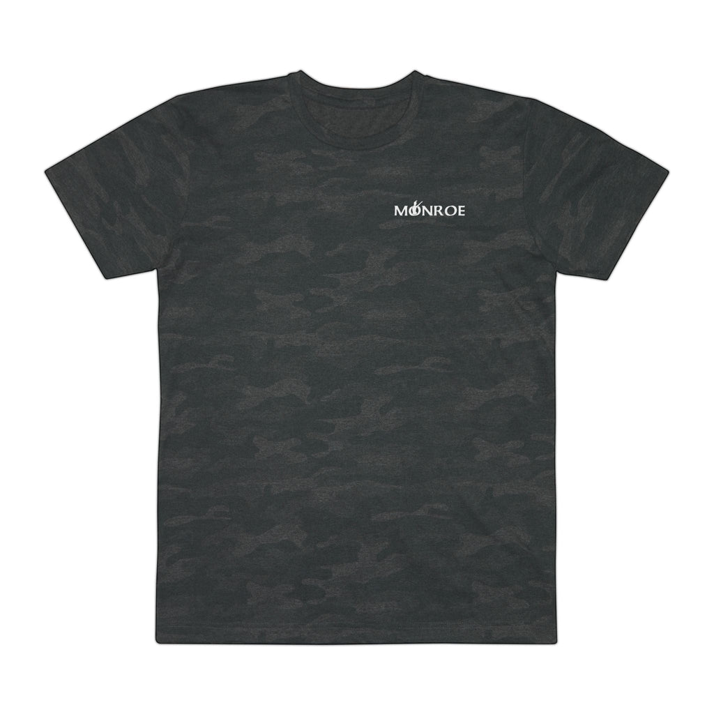 MONROE STORE men's dark grey camouflage print t-shirt with crew neck and short sleeves.