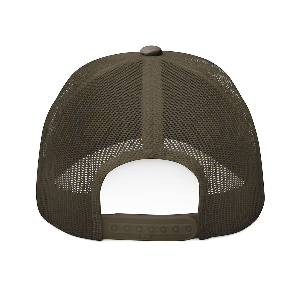 MONROE STORE gorra de camionero de camuflaje con malla trasera y cierre a presión ajustable.