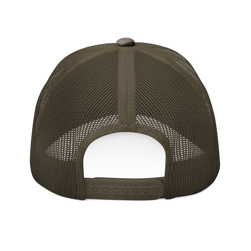 MONROE STORE gorra de camionero de camuflaje con malla trasera y cierre a presión ajustable.