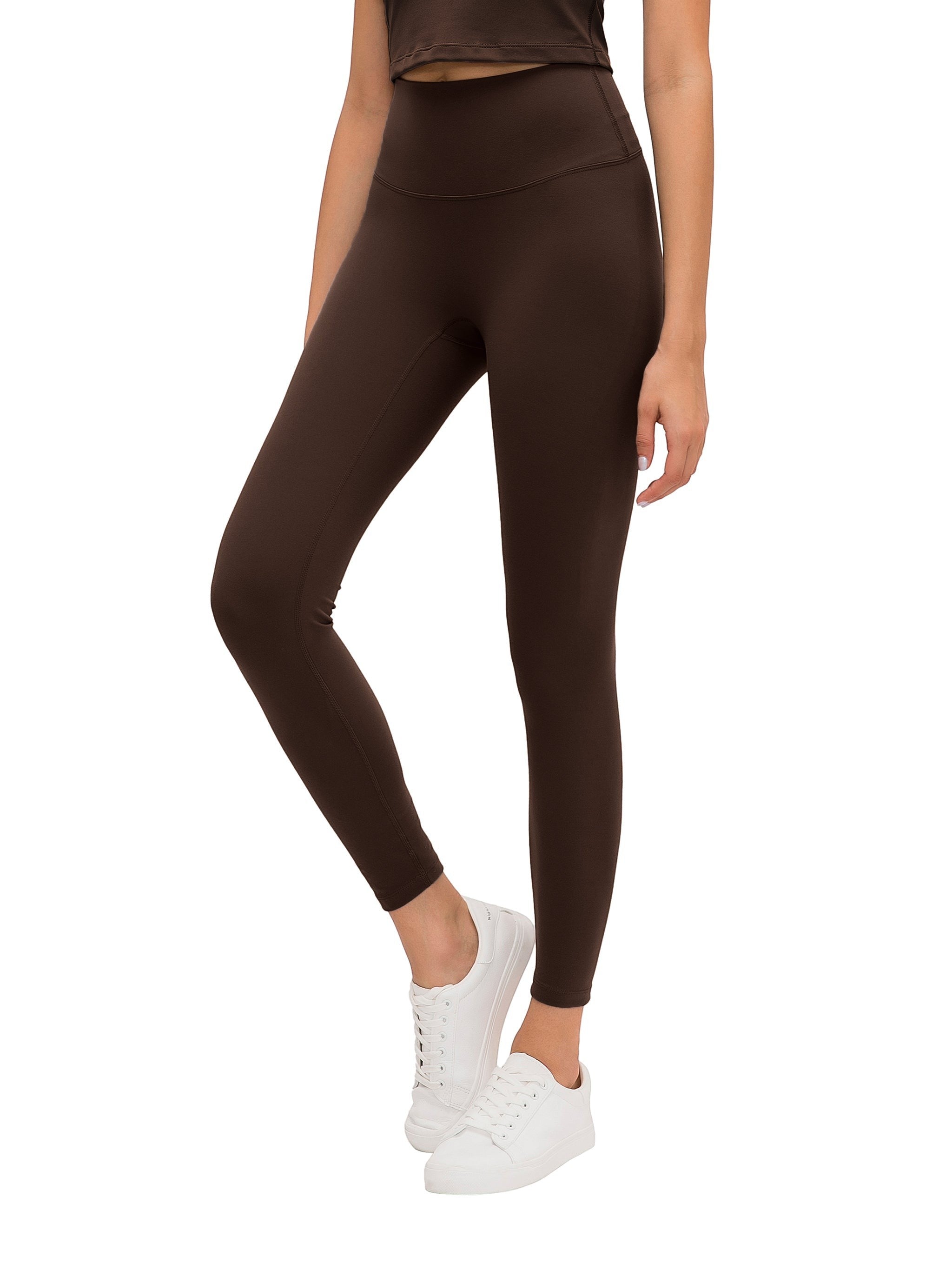 MONROE STORE high-waisted brown yoga leggings with a skinny fit, perfect for gym or home wear.