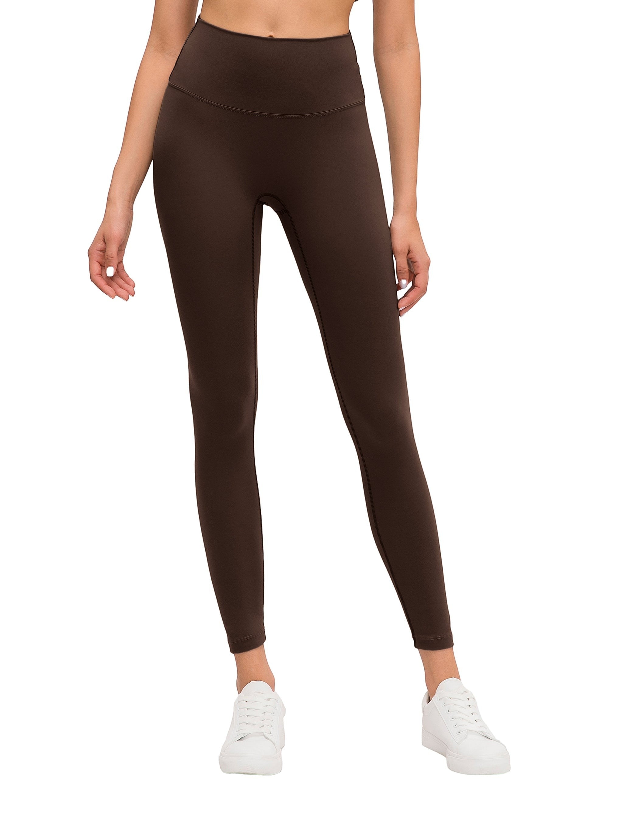 MONROE STORE women's high-waisted skinny fit dark brown yoga leggings, perfect for gym or home wear.