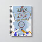 MONROE STORE hip hop themed spiral notebook with colorful lettering and figures dancing. 6x8 inches, 118 pages.