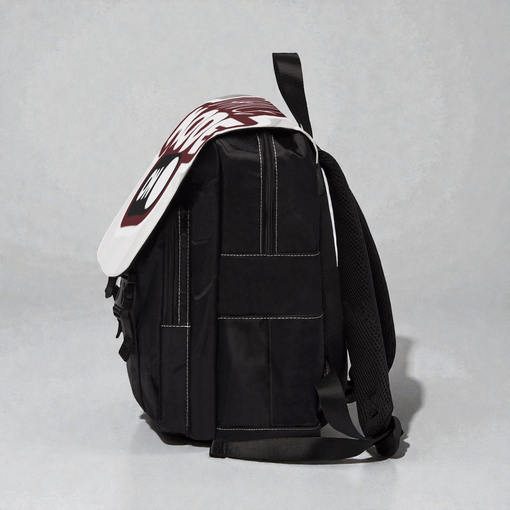 MONROE STORE mochila negra de lona con diseño divertido 'Dance Mode On' y correas ajustables para uso diario.