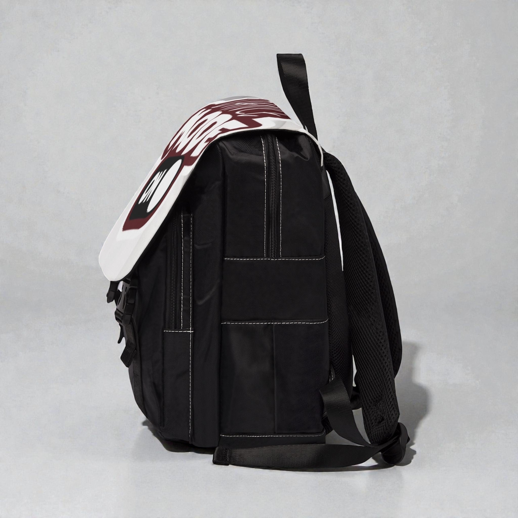 MONROE STORE mochila negra de lona con diseño divertido 'Dance Mode On' y correas ajustables para uso diario.