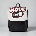 Mochila MONROE STORE negra de lona con diseño divertido "Dance Mode On" y cierre de solapa.