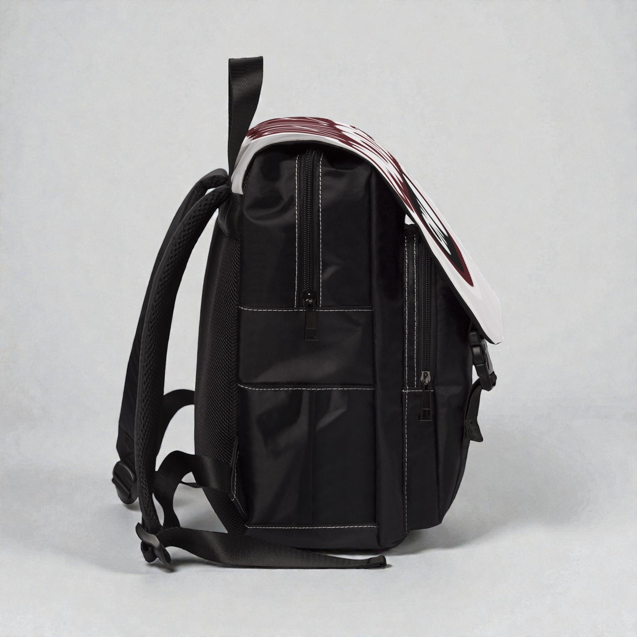 MONROE STORE mochila negra unisex de lona con diseño divertido 'Dance Mode On' y múltiples compartimentos.
