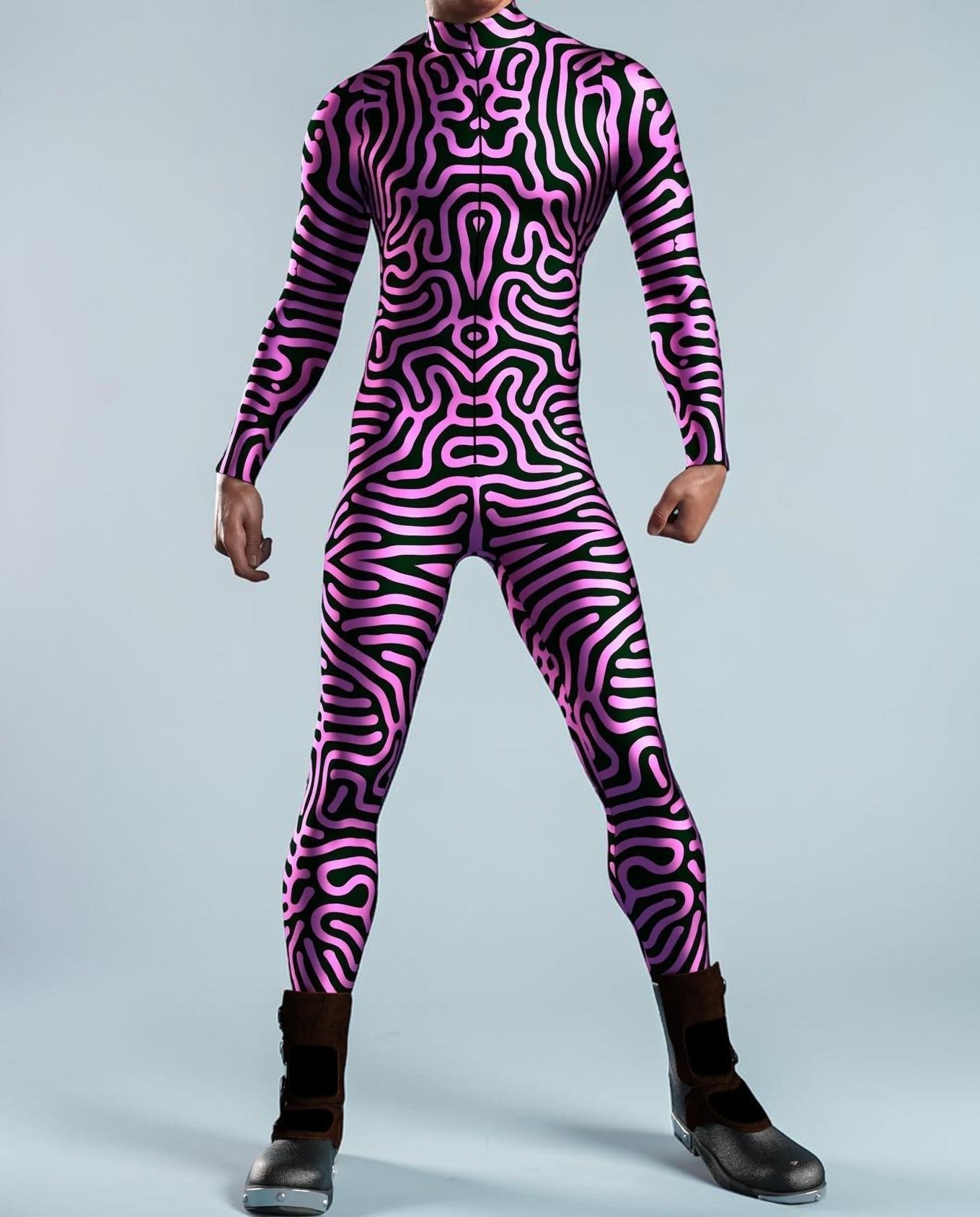 MONROE STORE mono de cosplay con estampado digital 3D en rosa y negro, hecho de spandex elástico para moda urbana