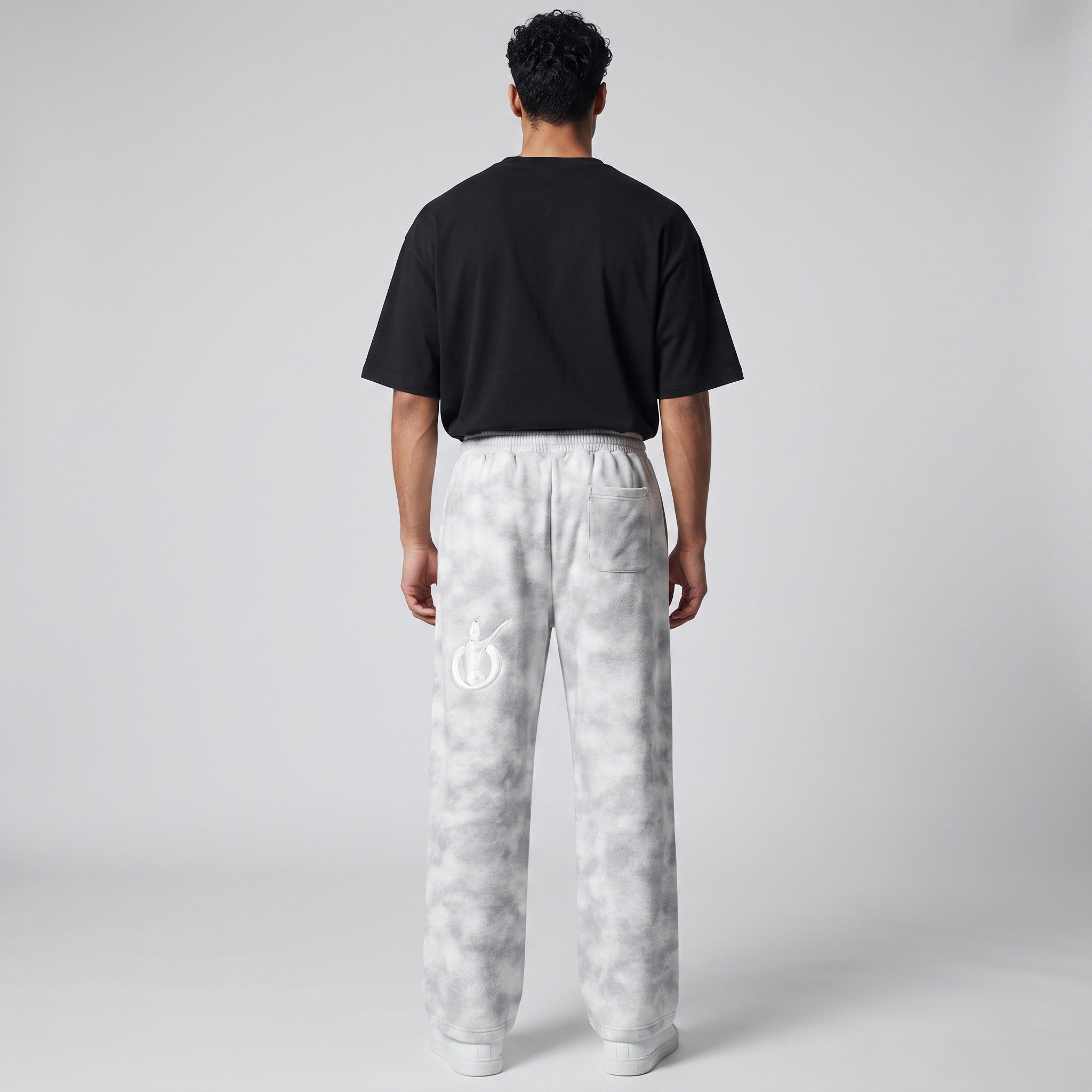 Pantalones de chándal MONROE STORE de felpa gris con efecto lavado, corte holgado y cordón ajustable, vista trasera