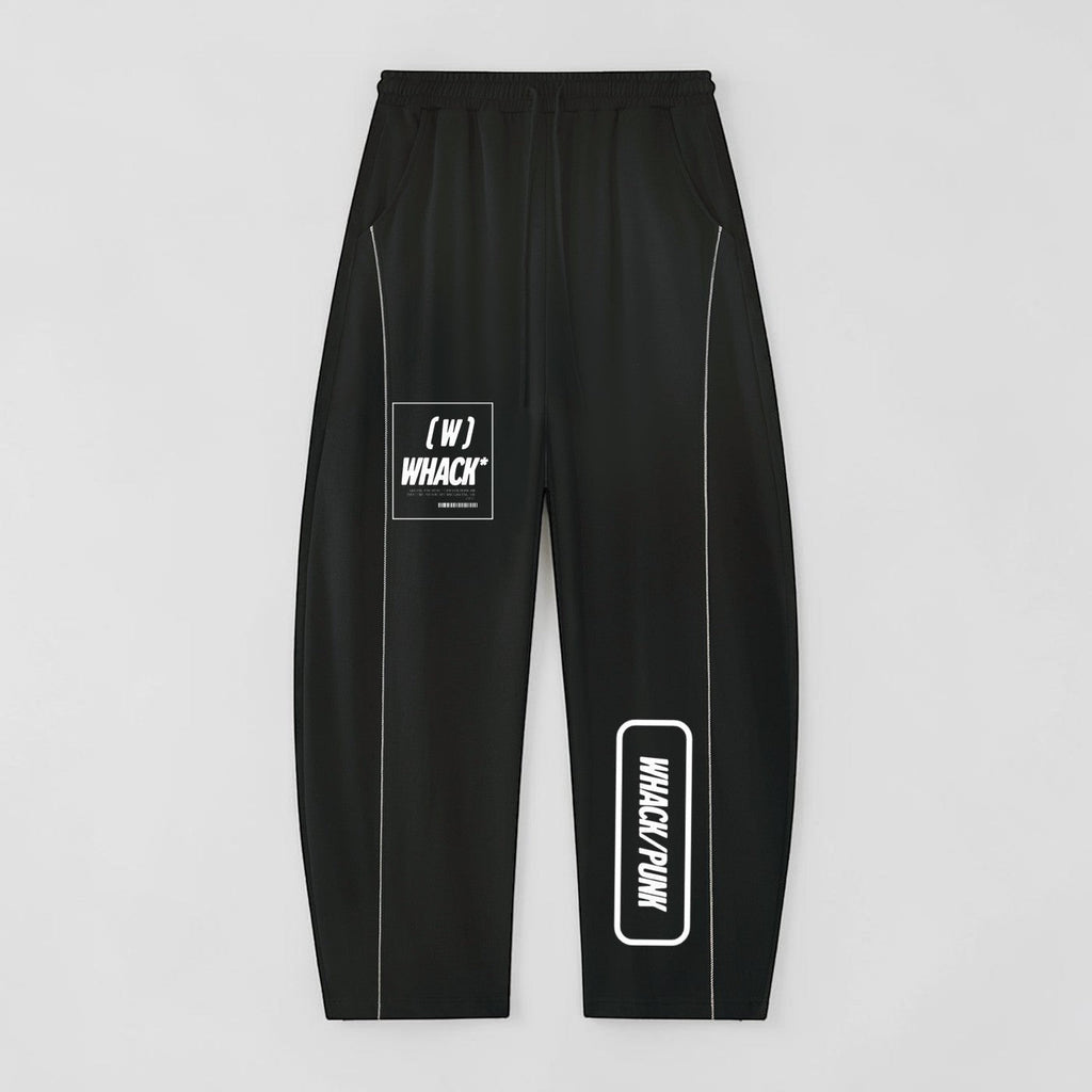 MONROE STORE pantalones de chándal negros unisex de pierna ancha con cordón elástico y estampado gráfico.