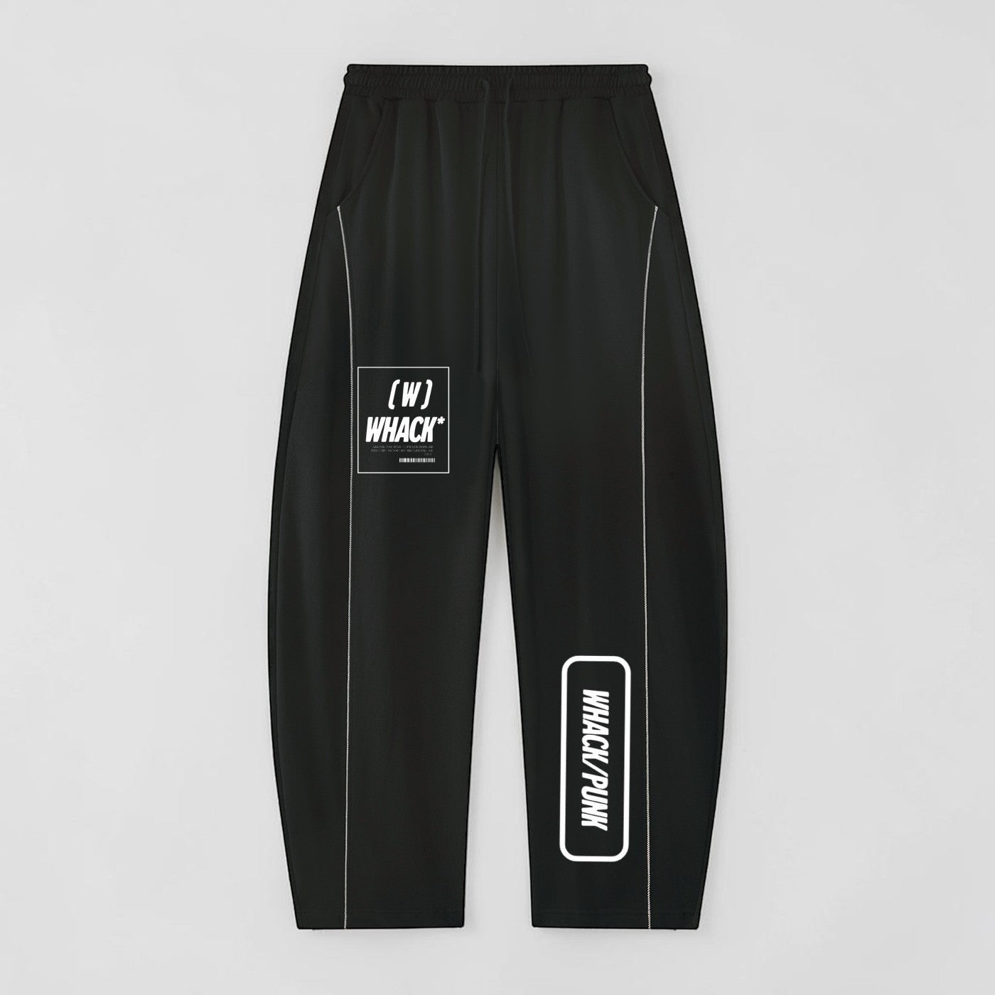 MONROE STORE pantalones de chándal negros unisex de pierna ancha con cordón elástico y estampado gráfico.