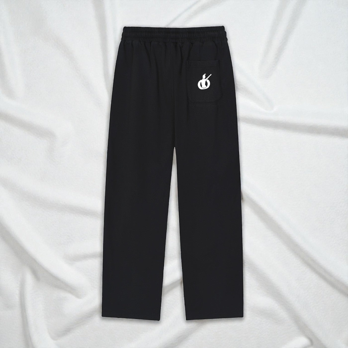 MONROE STORE pantalones de chándal negros de pierna recta con cordón y logo blanco en el bolsillo trasero.
