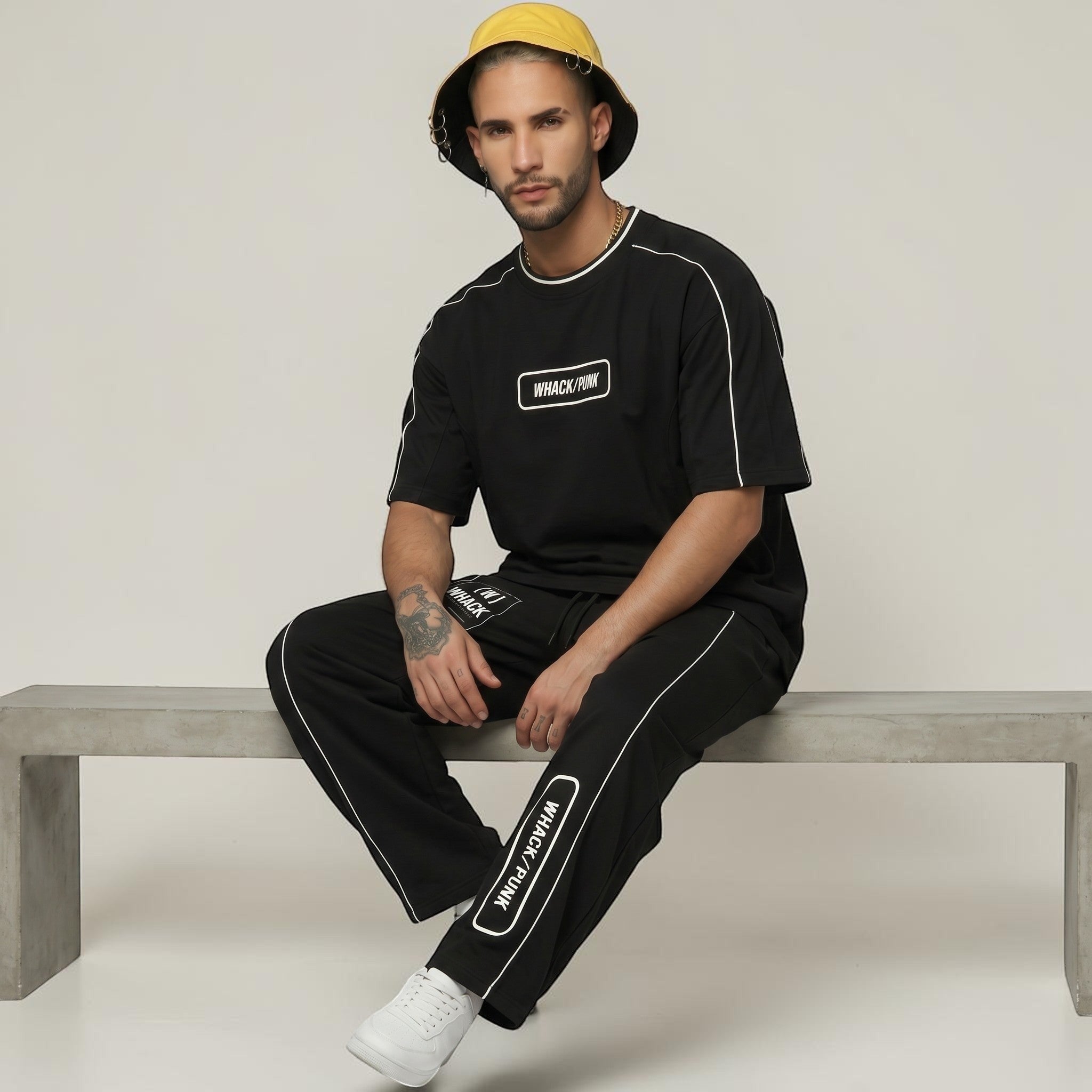 MONROE STORE pantalones de chándal negros de pierna ancha para hombre y mujer, 80% algodón, 20% poliéster, con cordón y bolsillos.