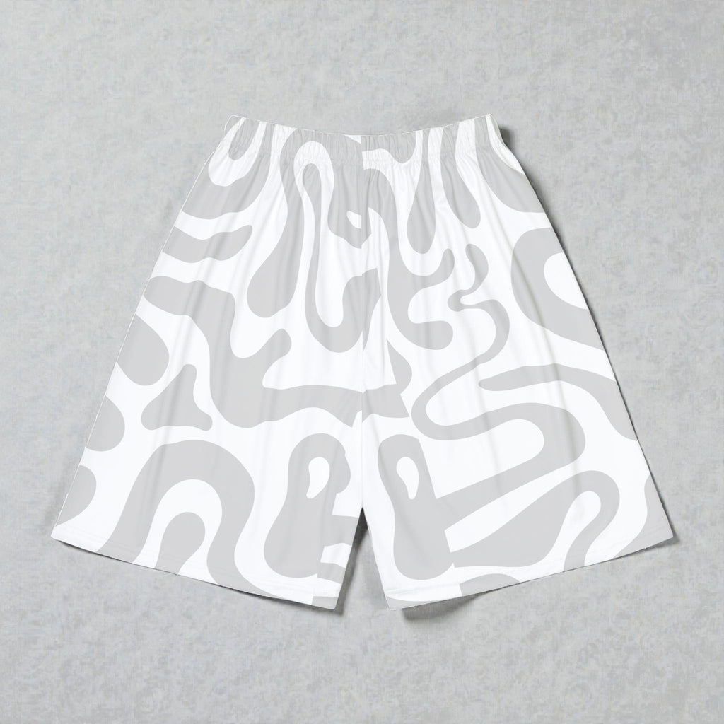 MONROE STORE pantalones cortos deportivos blancos con estampado abstracto gris, cintura elástica y cordón. 100% poliéster.