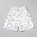 MONROE STORE pantalones cortos deportivos blancos con estampado abstracto gris, cintura elástica y cordón. 100% poliéster.