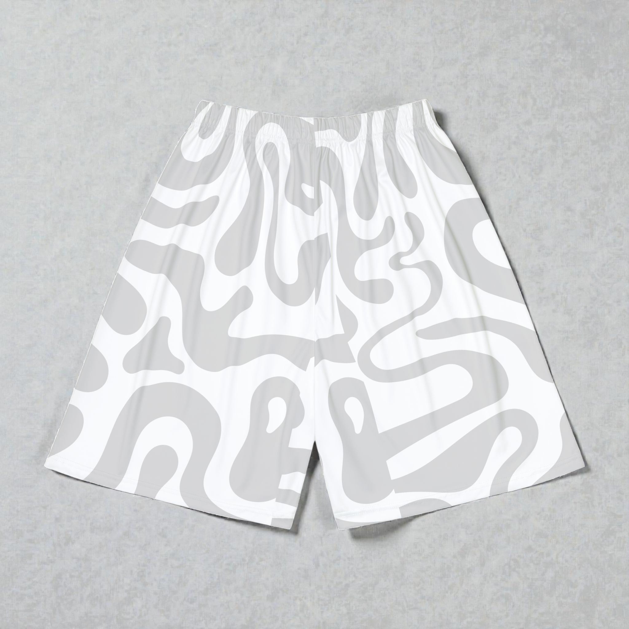 MONROE STORE pantalones cortos deportivos blancos con estampado abstracto gris, cintura elástica y cordón. 100% poliéster.
