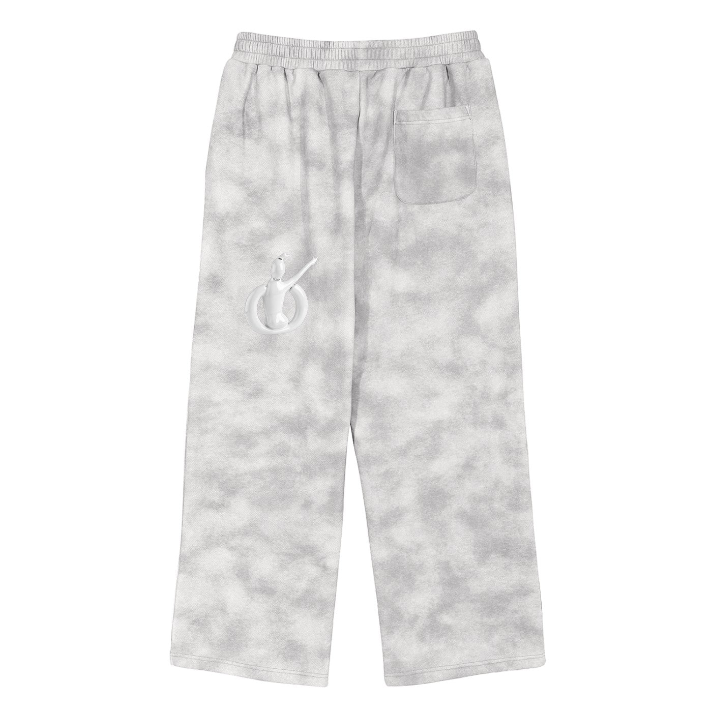 Pantalones deportivos MONROE STORE de corte holgado en gris con efecto lavado y emblema gráfico en la parte trasera.