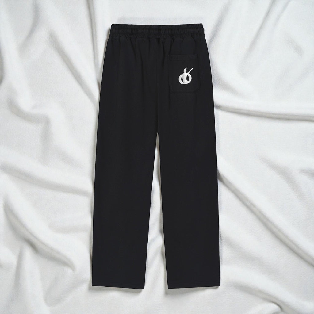MONROE STORE Pantalones negros de algodón y poliéster con cordón y logo blanco bordado en el bolsillo trasero.